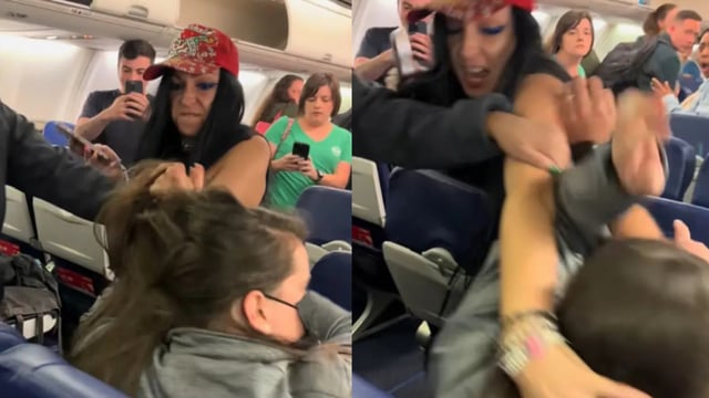 Leanna Perry, 32, was handcuffed and taken off an NYC flight after she violently grabbed a fellow passenger's hair and hurled insults 
