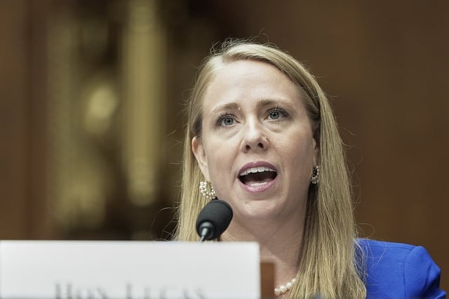Andrea Lucas, nominee to be a member of the Equal Employment Opportunity Commission, testifies during a Senate Health, Education, Labor, and Pensions (HELP) Committee hearing, Wednesday, June 18, 2025, on Capitol Hill in Washington. (AP Photo/Mariam Zuhaib)