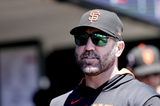 May 26, 2025; Detroit, Michigan, USA;  San Francisco Giants pitcher Justin Verlander in the dugout in the first inning against the Detroit Tigers at Comerica Park. Mandatory Credit: Rick Osentoski-Imagn Images/File Photo