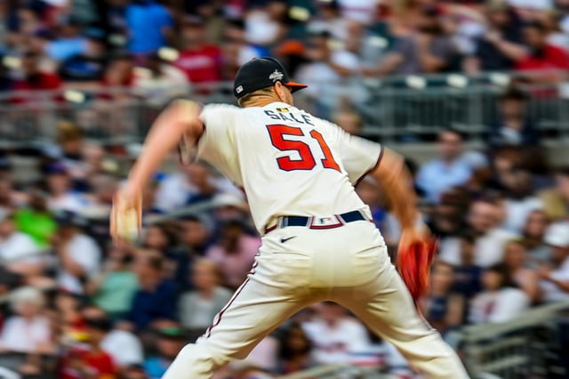 Atlanta Braves pitcher Chris Sale (51) works against the New York Mets in the fourth inning of a baseball game, Wednesday, June 18, 2025, in Atlanta. (AP Photo/Mike Stewart)