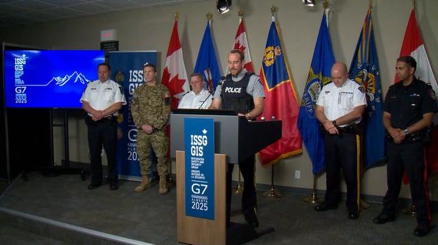 Members of the Integrated Safety and Security Group, which was responsible for security surrounding the G7 summit, provided a briefing to media in Calgary on Wednesday. 