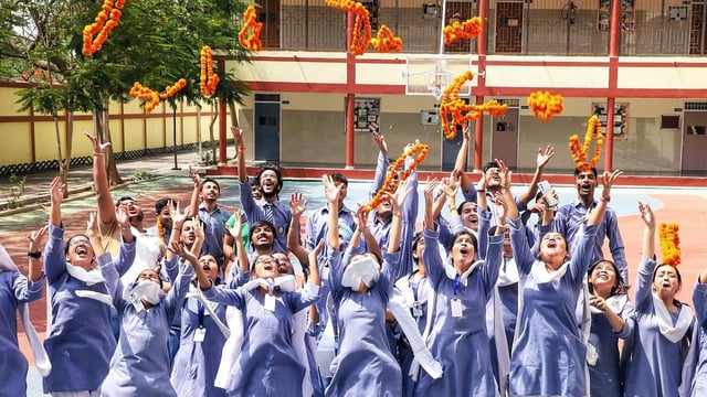Students celebrate the declaration of board results at a school in Lucknow | Photo: ANI