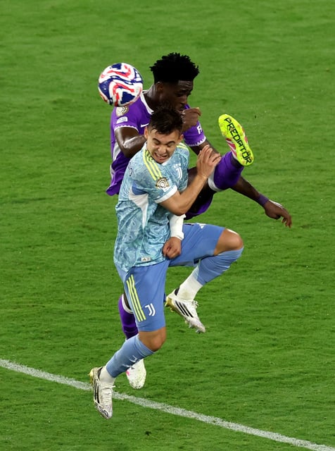 Soccer Football - FIFA Club World Cup - Group G - Al Ain v Juventus - Audi Field, Washington, D.C., U.S. - June 18, 2025 Juventus' Francisco Conceicao in action with Al Ain's Kouame Autonne REUTERS/Evelyn Hockstein