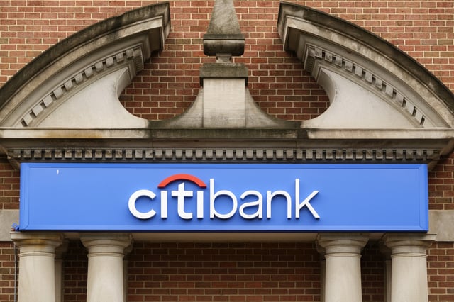 A Citibank logo is displayed outside their bank on May 31, 2025 in Washington, DC.