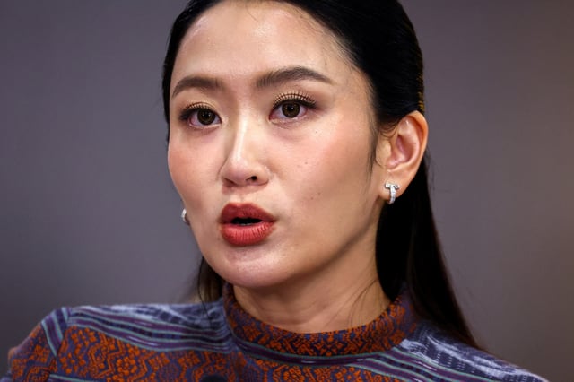 Thailand's Prime Minister Paetongtarn Shinawatra speaks during a press conference about tensions following the incident in an undemarcated area on May 28, after a cabinet meeting at the Government House in Bangkok, Thailand, June 10, 2025. REUTERS/Athit Perawongmetha/File Photo