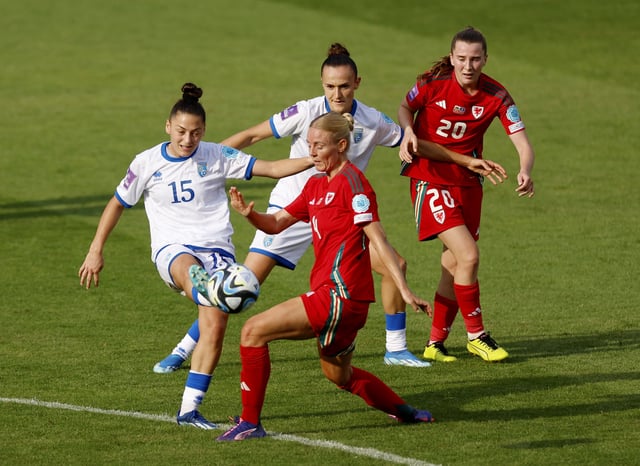 Soccer Football - Women's Euro 2025 Qualifier - Wales v Kosova - Parc y Scarlets, Llanelli, Wales, Britain - July 16, 2024 Wales' Sophie Ingle in action with Kosovo's Lumbardha Misini Action Images via Reuters/Peter Cziborra/File Photo