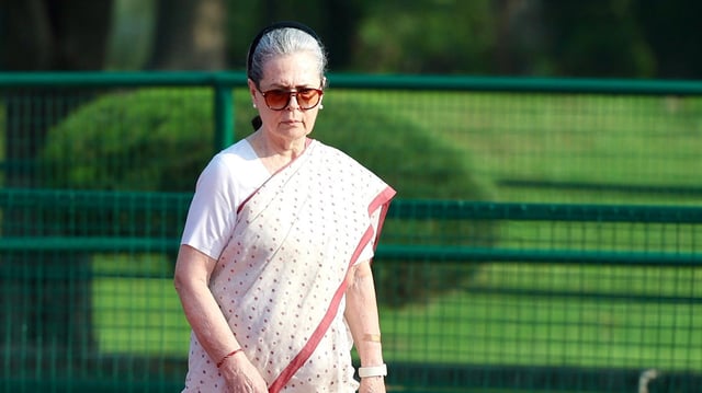 Congress chairperson Sonia Gandhi at the Shanti Van memorial in New Delhi.