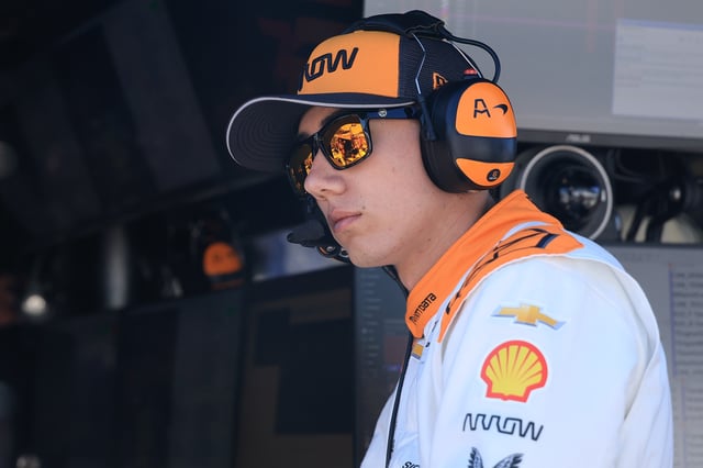 Nolan Siegel, driver of the #6 Arrow McLaren Chevrolet, looks on during the Carb Day practice prior to the 109th Running of the Indianapolis 500 at Indianapolis Motor Speedway on May 23, 2025 in Indianapolis, Indiana.