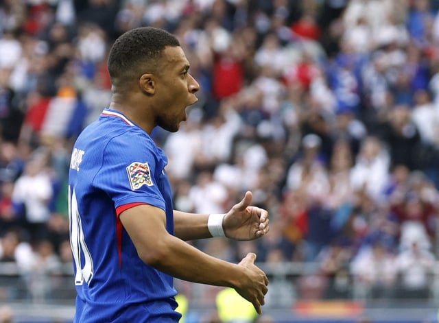 Soccer Football - Nations League - Third Place Play Off Match - Germany v France - MHPArena, Stuttgart, Germany - June 8, 2025 France's Kylian Mbappe celebrates scoring their first goal REUTERS/Heiko Becker/File Photo