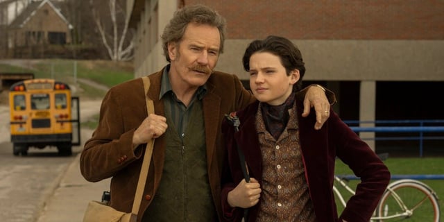 Buddy Smart (Bryan Cranston) puts an arm around Lester Smart (Benjamin Evan Ainsworth) in 'Everything's Going to Be Great'