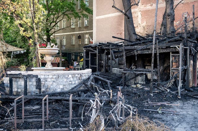 In der Nacht zu Donnerstag hat ein Brand den Außenbereich des Technoclubs „Wilde Renate” in Berlin Friedrichshain komplett zerstört.