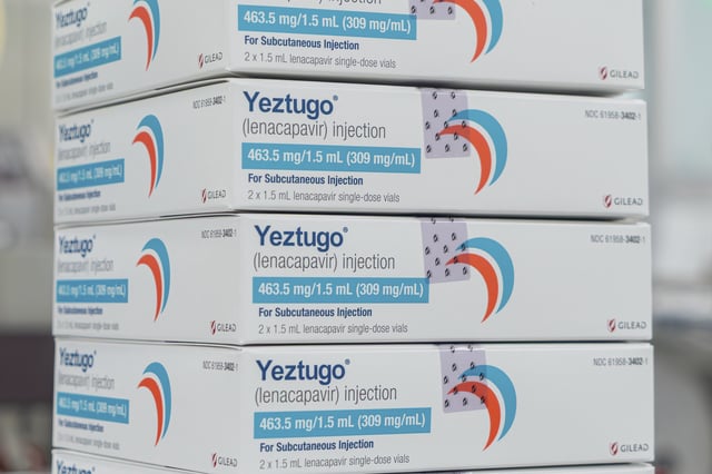 This photo provided by Gilead Sciences shows packaging for the company's HIV prevention medication, Yeztugo, (lenacapvir) at a manufacturing facility in La Verne, Calif., in June 2025. 