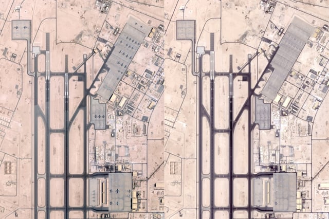 Satellite images of the Al Udeid US military base in Qatar on June 5 (L) and June 19 (R), 2025