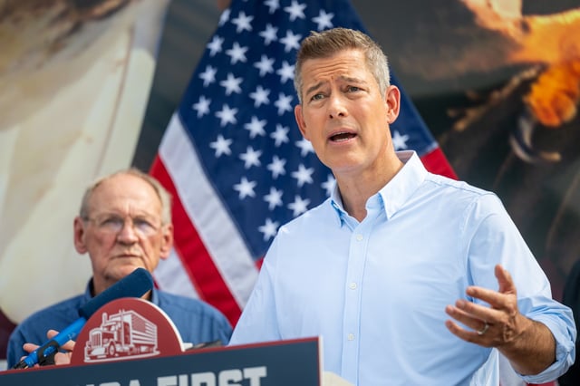 U.S. Transportation Secretary Sean Duffy speaks during a news conference on May 20, 2025 in Austin, Texas.