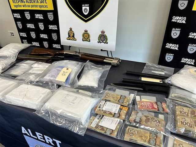  Supplied images from ALERT show items seized in a recent southern Alberta operation. ALERT has arrested nine suspects, seized large amounts of cocaine, and has restrained more than $2.5 million in assets linked to drug trafficking.