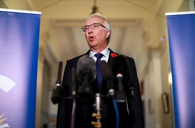 BC Conservative Leader John Rustad holds a media availability following election results at the legislature in Victoria, Oct. 29. 