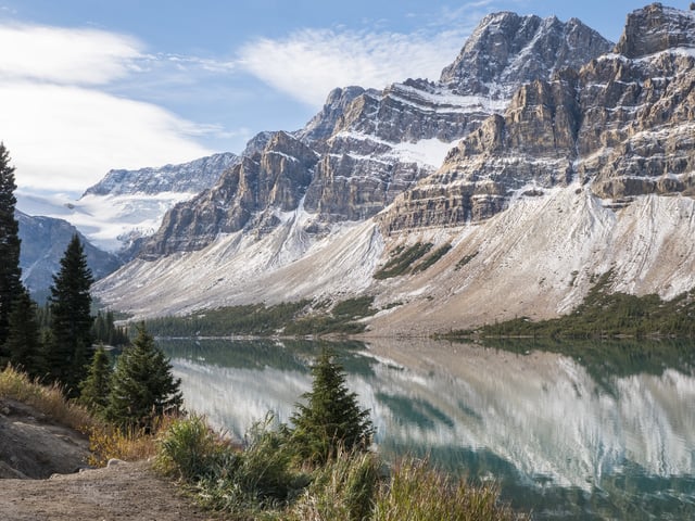 Undated photo of Bow Lake and Crowfoot Mountain in Banff National Park. 