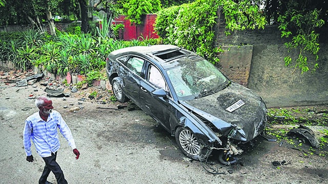 The car at the site of the incident. (HT Photo)