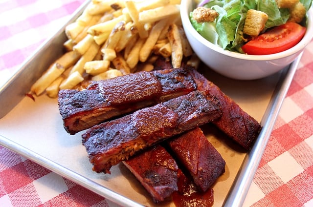 Texas ribs, fries and salad served at Armadillo Willy's in Los Altos. Photo by Veronica Weber.