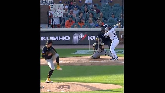 Detroit Tigers mascot Paws tries to distract Pirates ace Skenes