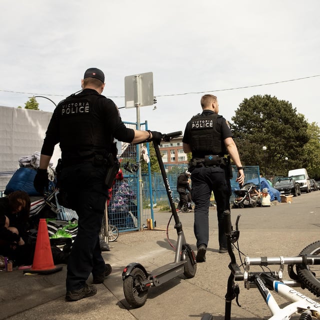 Pandora Avenue in Victoria, B.C., in May 2024. The street is the epicentre of the city’s fentanyl crisis.