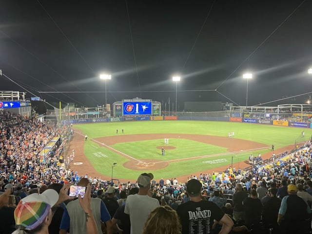 The Orioles vs. Rays game is delayed on Thursday night as trainers and local EMT staff tend to Rays pitcher Hunter Bigge after he was struck in the dugout by a foul ball off the bat of Orioles catcher Adley Rutschman at Steinbrenner Field in Tampa, Florida. (Jacob Calvin Meyer/Staff)