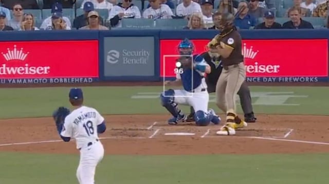 Yoshinobu Yamamoto throws a strike that was called a ball.