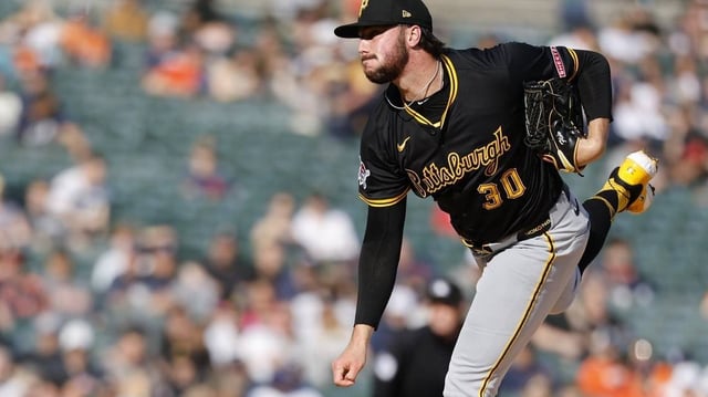 Jun 19, 2025; Detroit, Michigan, USA; Pittsburgh Pirates pitcher Paul Skenes (30) pitches in the second inning against the Detroit Tigers at Comerica Park. Mandatory Credit: Rick Osentoski-Imagn Images