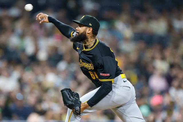May 31, 2025; San Diego, California, USA; Pittsburgh Pirates relief pitcher Dennis Santana (60) throws a pitch during the eighth inning against the San Diego Padres at Petco Park. Mandatory Credit: David Frerker-Imagn Images/File Photo