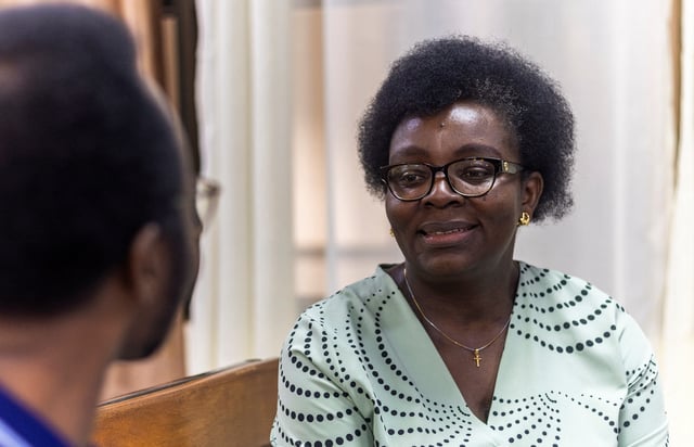 Rwandan Opposition politician and leader of the unregistered Development And Liberty For All (DALFA) party Victoire Ingabire talks to Rwandan lawyer and opposition politician Bernard Ntaganda, inside the High Court in Kigali, Rwanda June 19, 2025. REUTERS/Jean Bizimana