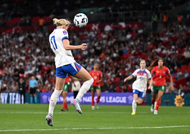 Soccer Football - Women's Nations League - League A - England v Portugal - Wembley Stadium, London, Britain - May 30, 2025 England's Chloe Kelly scores their sixth goal REUTERS/Dylan Martinez/File Photo