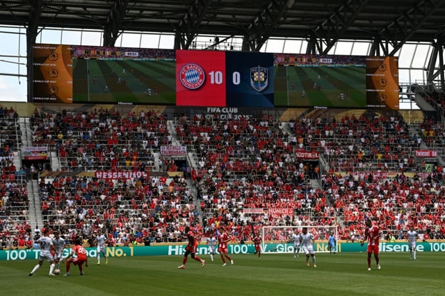 Les score final du match du Mondial des clubs Bayern Munich - Auckland afficé dans le stade de Cincinnati, le 15 juin 2025