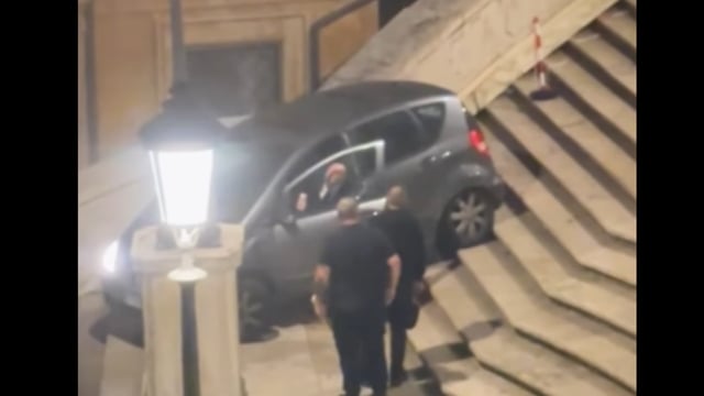 Man drives down Spanish steps. Image Source: The New York Times/ Instagram