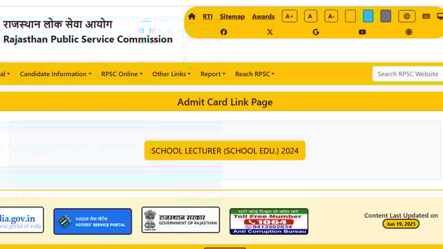 RPSC admit card for the School Lecturer recruitment examination is out