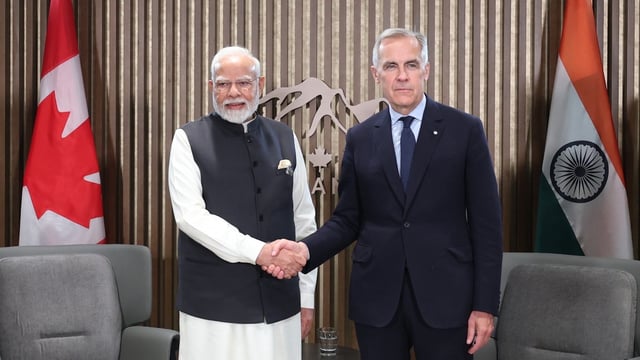 Prime Minister Narendra Modi meets Prime Minister of Canada Mark Carney on the sidelines of the G7 Summit.