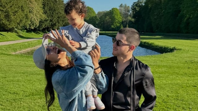 Priyanka Chopra and Nick Jonas with their daughter Malti Marie.