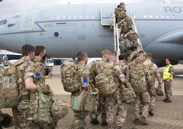UK military personnel boarding an RAF Voyager aircraft at RAF Brize Norton (Photo: Sharron Flyod/Ministry of Defence/Crown Copyright/PA)