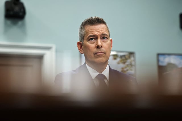 US Transportation Secretary Sean Duffy testifies before a House Appropriations Transportation, Housing and Urban Development, and Related Agencies Subcommittee hearing on the Department of Transportation budget, on Capitol Hill in Washington, DC, May 14, 2025.