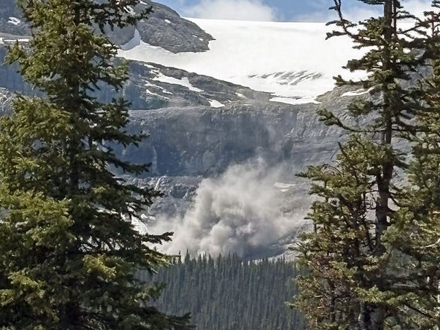 An image showing the rockslide at Bow Glacier Falls trail in Banff National Park on June 19, 2025, taken by a hiker in the area.