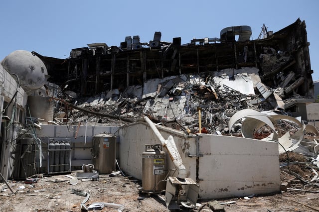 A building at the campus of the Weizmann Institute of Science remains damaged following an Iranian missile strike on Sunday, in Rehovot, Israel June 19, 2025. REUTERS/Violeta Santos Moura