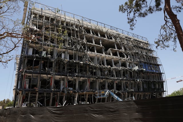 A building at the campus of the Weizmann Institute of Science remains damaged after an Iranian missile strike on Sunday, in Rehovot, Israel June 19, 2025. REUTERS/Violeta Santos Moura