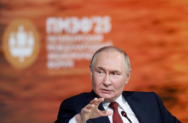 Russia's President Vladimir Putin speaks during a plenary session of the St. Petersburg International Economic Forum (SPIEF) in Saint Petersburg, Russia, June 20, 2025. REUTERS/Anton Vaganov