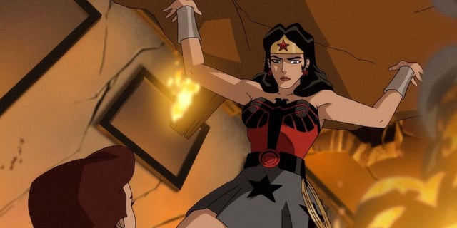 Wonder Woman (Vanessa Marshall) saves civilians in 'Superman: Red Son'