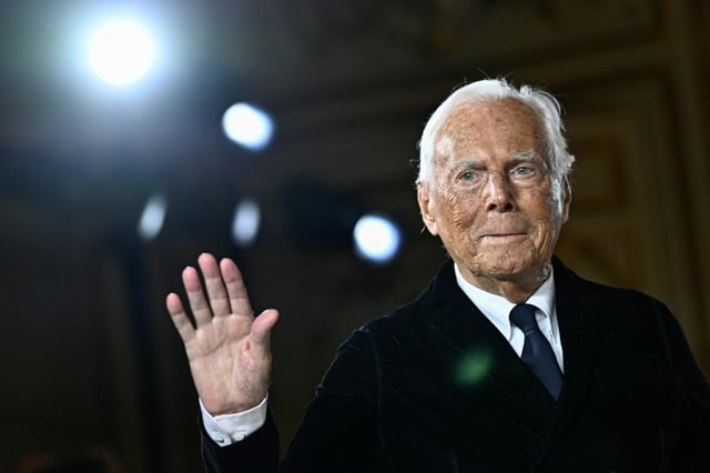 Italian designer Giorgio Armani, now 90, pictured at a Paris Fashion Week 2025 show in January
