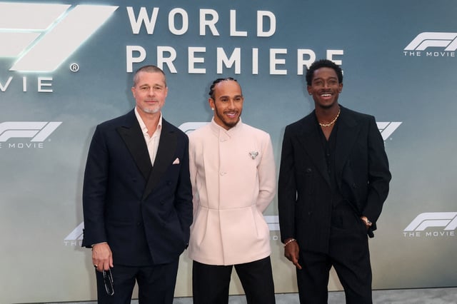 Brad Pitt, Lewis Hamilton and Damson Idris attend the premiere for the film "F1 The Movie" in New York City, U.S., June 16, 2025. REUTERS/Kylie Cooper/File Photo