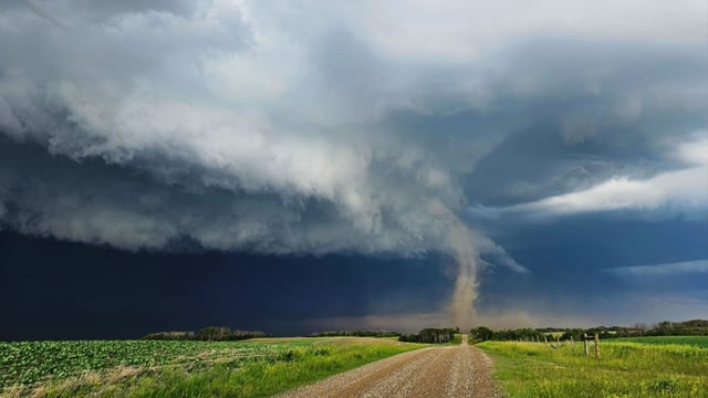 An apparent tornado near Young, Sask., on Thursday.