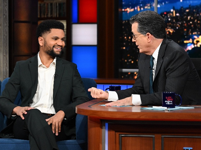 NEW YORK - OCTOBER 10: The Late Show with Stephen Colbert and guest Rep. Maxwell Frost during Tuesday's October 10, 2023 show. (Photo by Scott Kowalchyk/CBS via Getty Images)