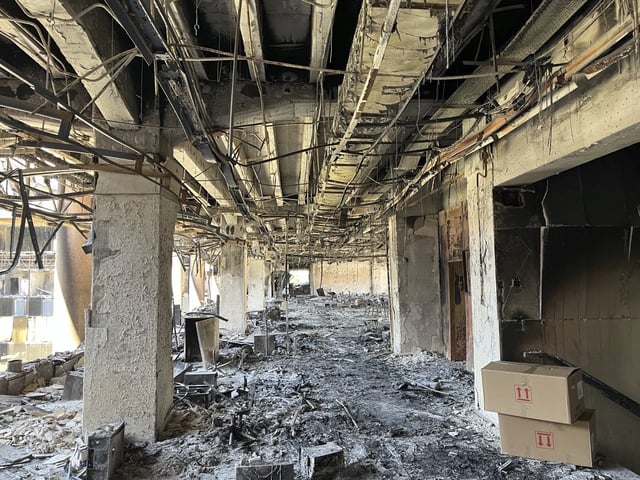The damaged headquarters of Islamic Republic of Iran Broadcasting, Iranian state television, is seen in Tehran, Iran, on June 19, 2025. (AP Photo/Vahid Salemi)
