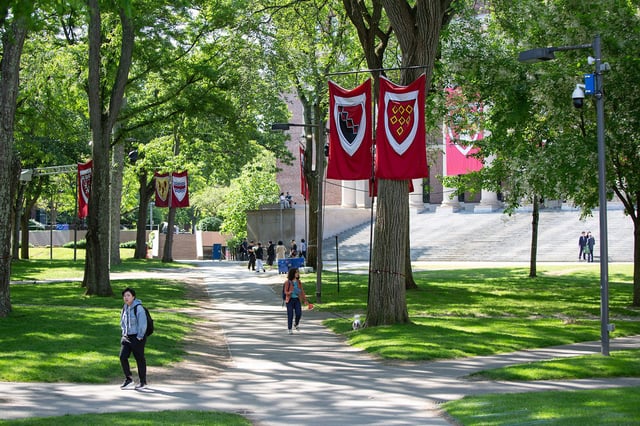 Visitors on the Harvard University campus in Cambridge, MA on June 3, 2025.