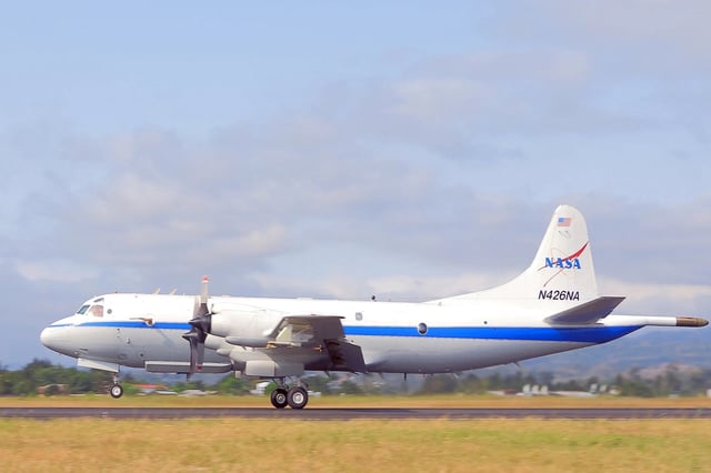 Two NASA aircraft, including the P-3 shown here, will be flying over Baltimore, Philadelphia, Virginia and California between June 17 and July 2, to collect data on air pollutants and greenhouse gas emissions. Credit: NASA/ Zavaleta